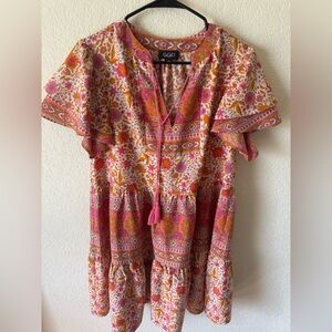 G.GIO Floral Tassel Boho Dress in Pink & Orange